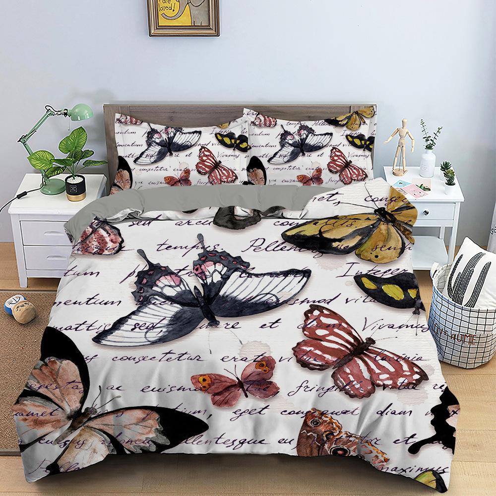 Комплект постельного белья с 3D цифровой печатью, красочный пододеяльник с принтом бабочки, наволочка AU180 * 210, мягкая комната для девочек, домашнее украшение на молнии