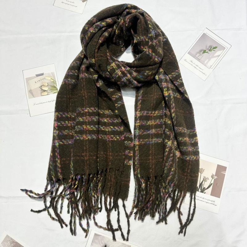 Imitation Cashmere Scarf for Women Winter New Korean Style Small Fresh Color Plaid Thickened Warm Student Shawl Scarf for Men