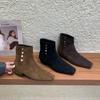French square head thin boots women's 2025 super fire small short boots Maillard brown low heel knight boots black short boots