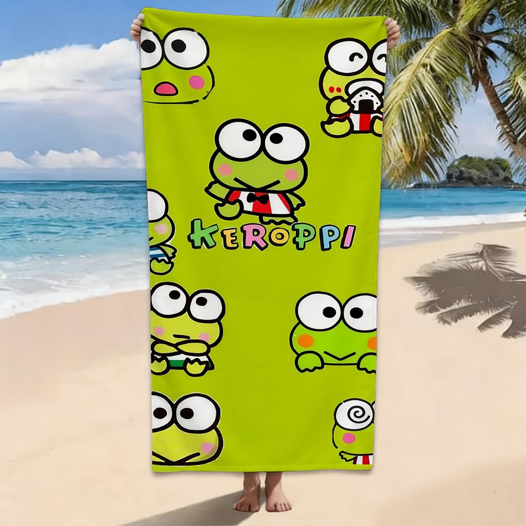 Kerokerokeroppi Print Beach Towel Cute Sanrio Frog Cartoon Quick Dry Microfiber Towel for Kids Adults Beach Pool Gym