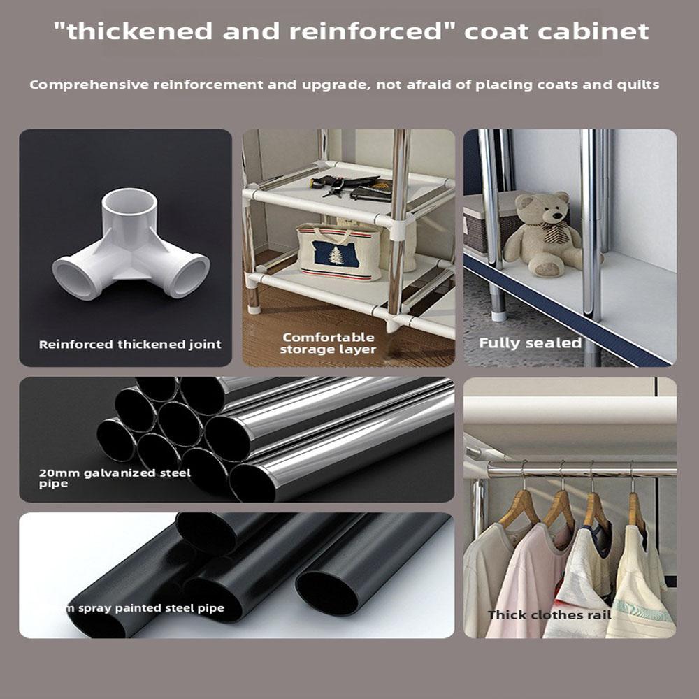 Простой тканевый шкаф с молнией, утолщенные и усиленные стальные трубы, сборный, утолщенный, подходит для общежитий, дома быть