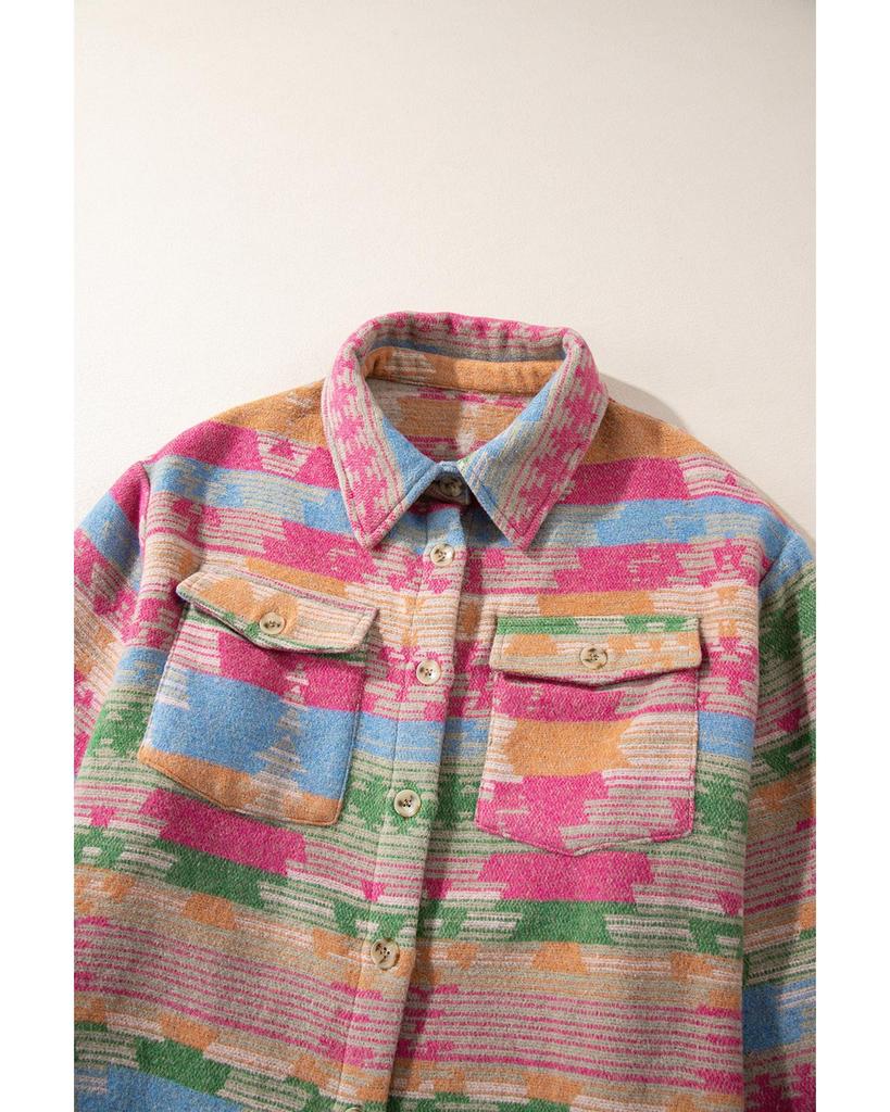 Azura Exchange Pink Plus Size Aztec Printed Flap Pocket Shacket