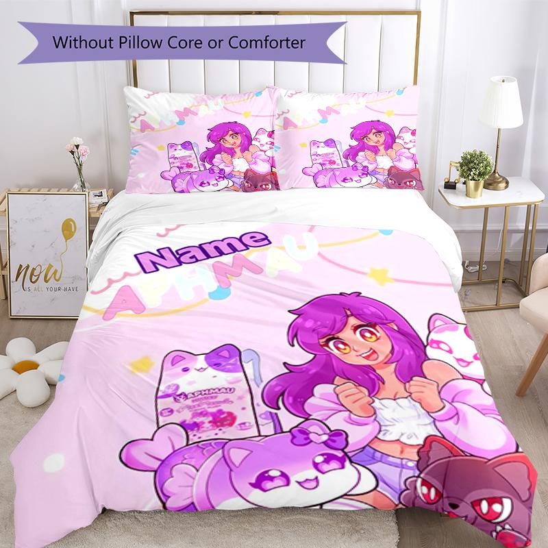 3pcs Custom Name Aphmau Bedding Set Duvet Cover Closure Includes 1 Duvet Cover & 2 Pillowcases, Soft and Comfortable for All Seasons.