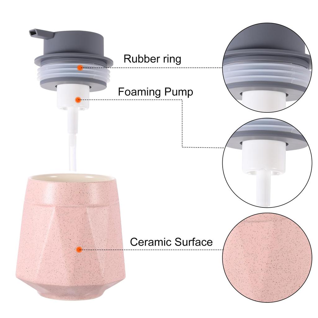 Uxcell Дозатор для пенного мыла Керамический насос для пенного мыла для ванной комнаты 400 мл Розовый