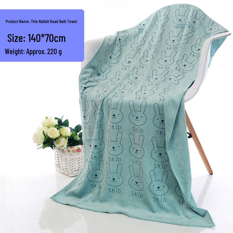 Пляжное полотенце из микрофибры с мультяшным кроликом - Впитывающее, Мягкое, Без ворса для взрослых