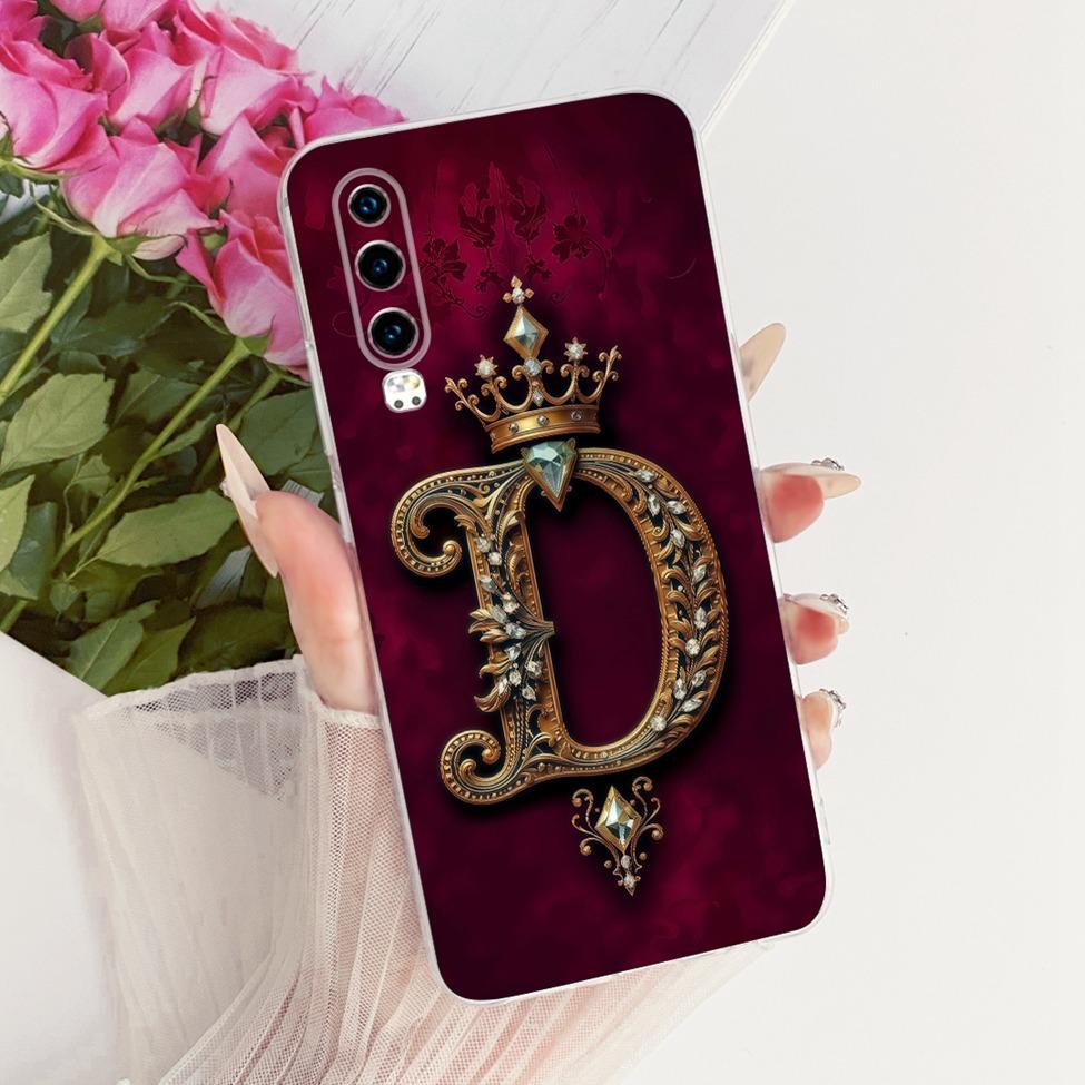 Прозрачный Чехол Для Huawei P30 ELE-L29 ELE-L09 ELE-L04 Чехол Для Huawei P30 Крутая Корона Роскошные Буквы A-Z 2D Плоский Рисунок Мягкий Корпус