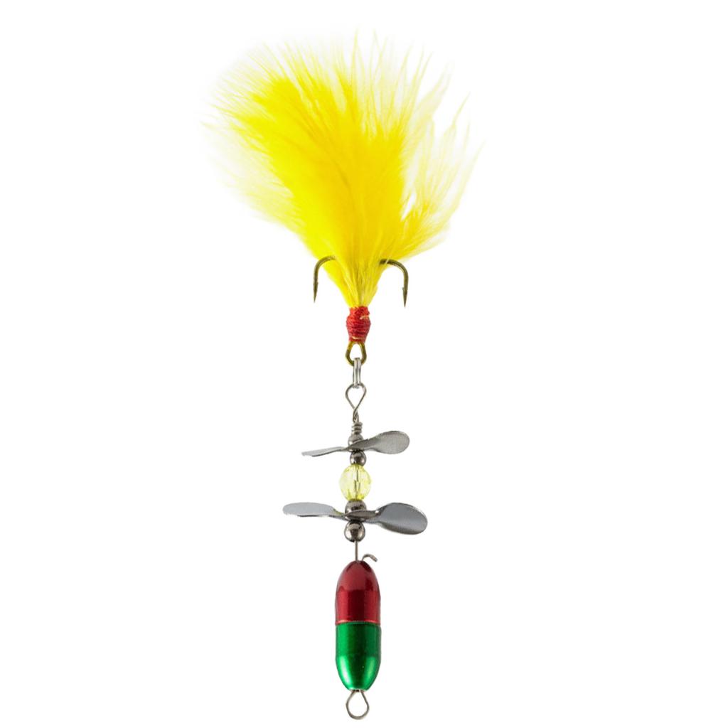 Fishing Bait Rotating Spinner Sequins Fishing Lure 9g Dual Propeller Wobbler Artificial Bait with Feather & Treble Hook