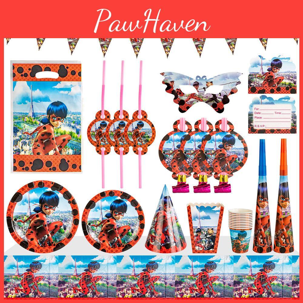 Яркий набор для вечеринки в тематике Леди Баг для дней рождения, одноразовые тарелки и стаканы