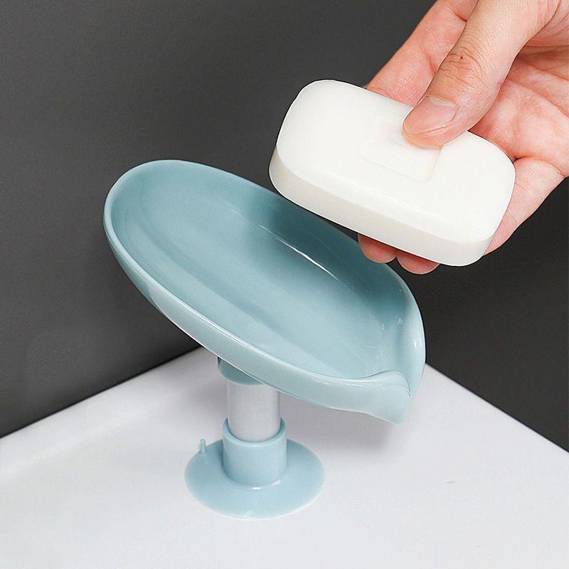 Soap Holder Drain Water Soap Dish Leaf Shape Soap Box Shower Soap Drainer Suction Cup Soap Container Modern Bathroom Accessories