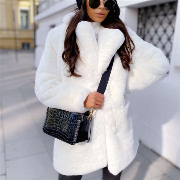 Women Fashion Winter Coat Solid Color Casual Sexy Coat Imitation Fur Thicken Keep Warm Honorable Elegant Luxury Loose Coat