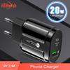 20W Dual USB Charger EU US Plug Wall Charging Type C PD Mobile Phone Charger For iPhone12 11 Samsung Xiaomi Power Supply Adapter