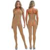 Womens Glossy Sheer Bodysuit Solid Color Spaghetti Straps Jumpsuits Bodystocking