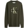 Fashionable Eye-Catching Overlapping Embroidered Comfortable Cotton Crew Neck Sweater Men Sweater Olive-Green ZM02100-LBL