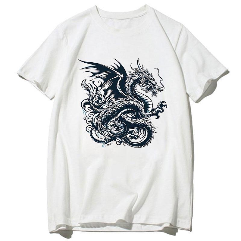 Летняя мужская одежда с принтом дракона, блузка с круглым вырезом, хлопковые футболки, мужские футболки