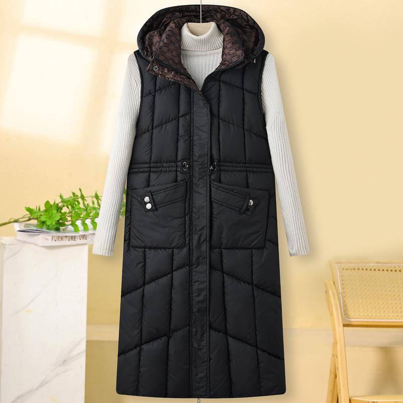 Fashion Warm Long Vest Woman Wear On Both Sides Sleeveless Parka Hooded Casual Thick Winter Women's Jackets