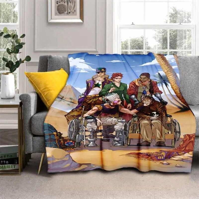 Фланелевое одеяло с 3D принтом аниме Jojo Bizarre Adventure для косплея, для кроватей, походов, пикника, модное покрывало, одеяло