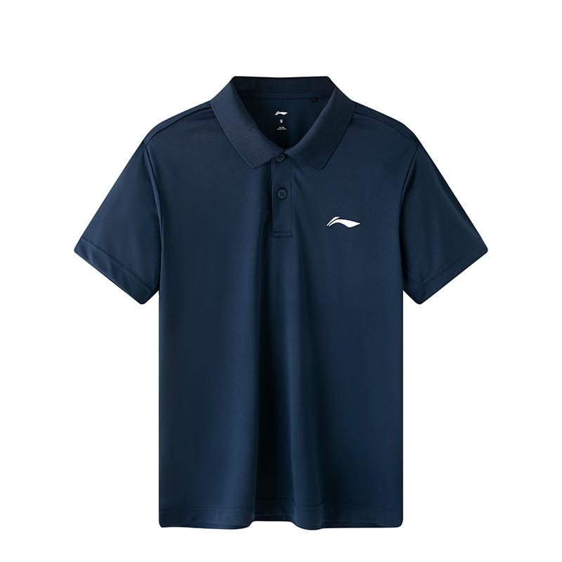 Li Ning Logo Embroidered Quick-Dry Casual Sports Polo Shirt Men Tops Navy-Blue APLT139-3