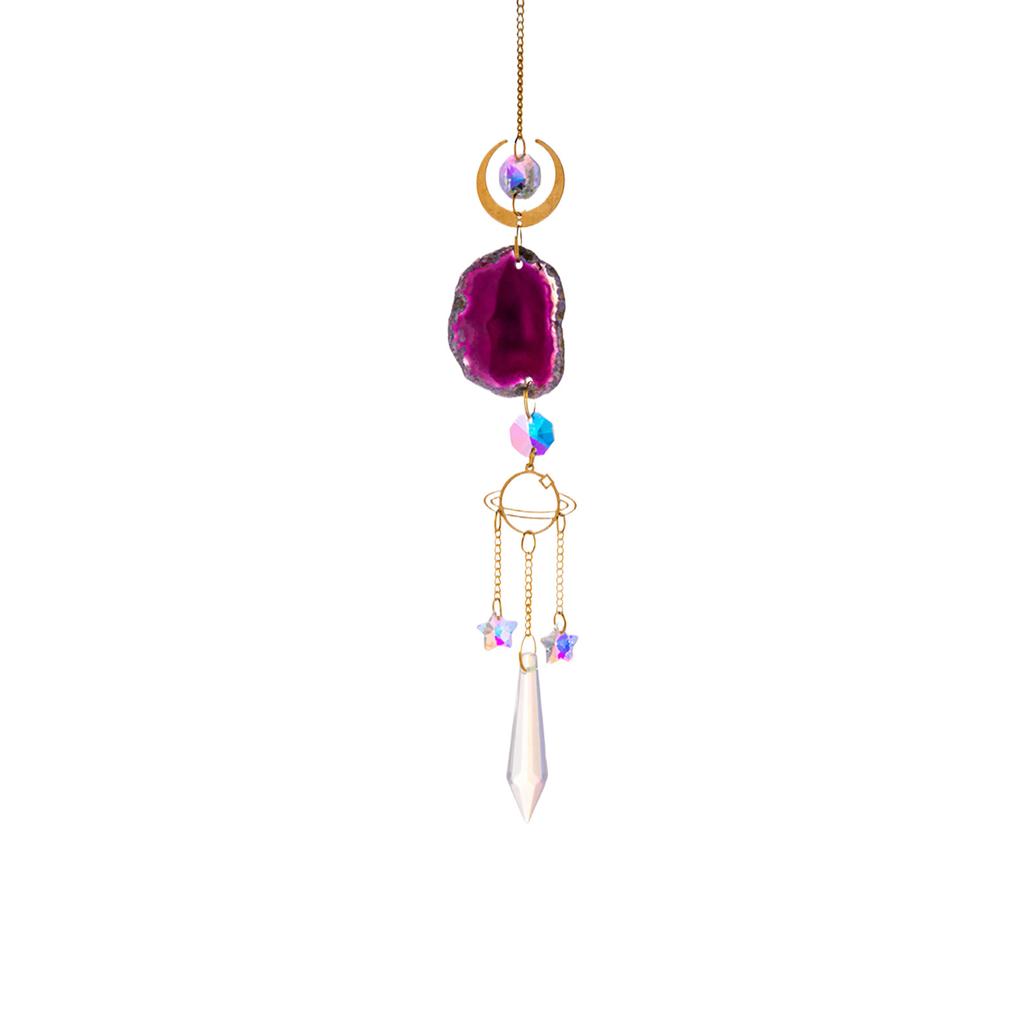 Crystal Sun Catchers - Window Hanging Sun Catchers With Crystals And Agate Slices, Wind Chimes Ornaments Decor For Home Car Window Party Decorations