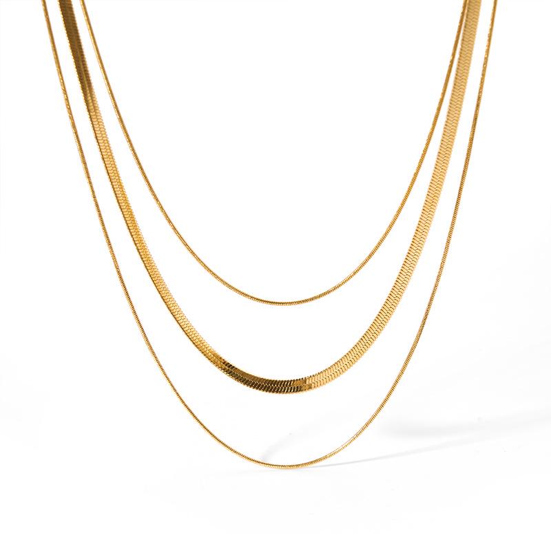Minimalist Gold-Plated Triple-Layer Snake Bone Chain Necklace
