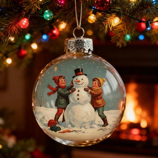 Прозрачные шары Винтажные украшения Домик в снежной деревне/Рождественская елка/Снеговик Подвесные шары для фермерского дома Рождественская елка Праздничная Свадебная Домашняя Декорация
