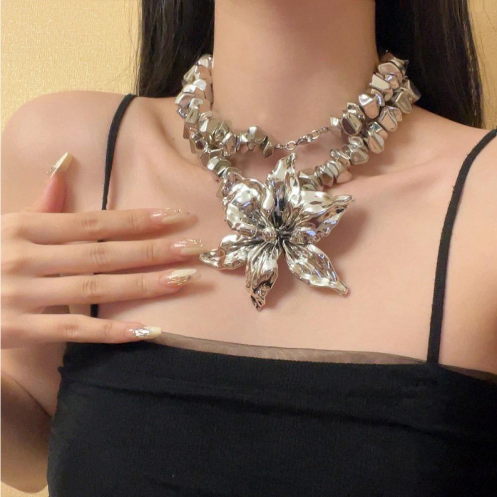 Цинковый сплав цинка цветок камень бисер ожерелье большой преувеличенный чокер цветок кулон ожерелья банкет