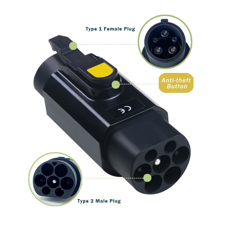 16A 32A EV Adapter Type 2 IEC 62196-2 To Type 1 Electric Car
