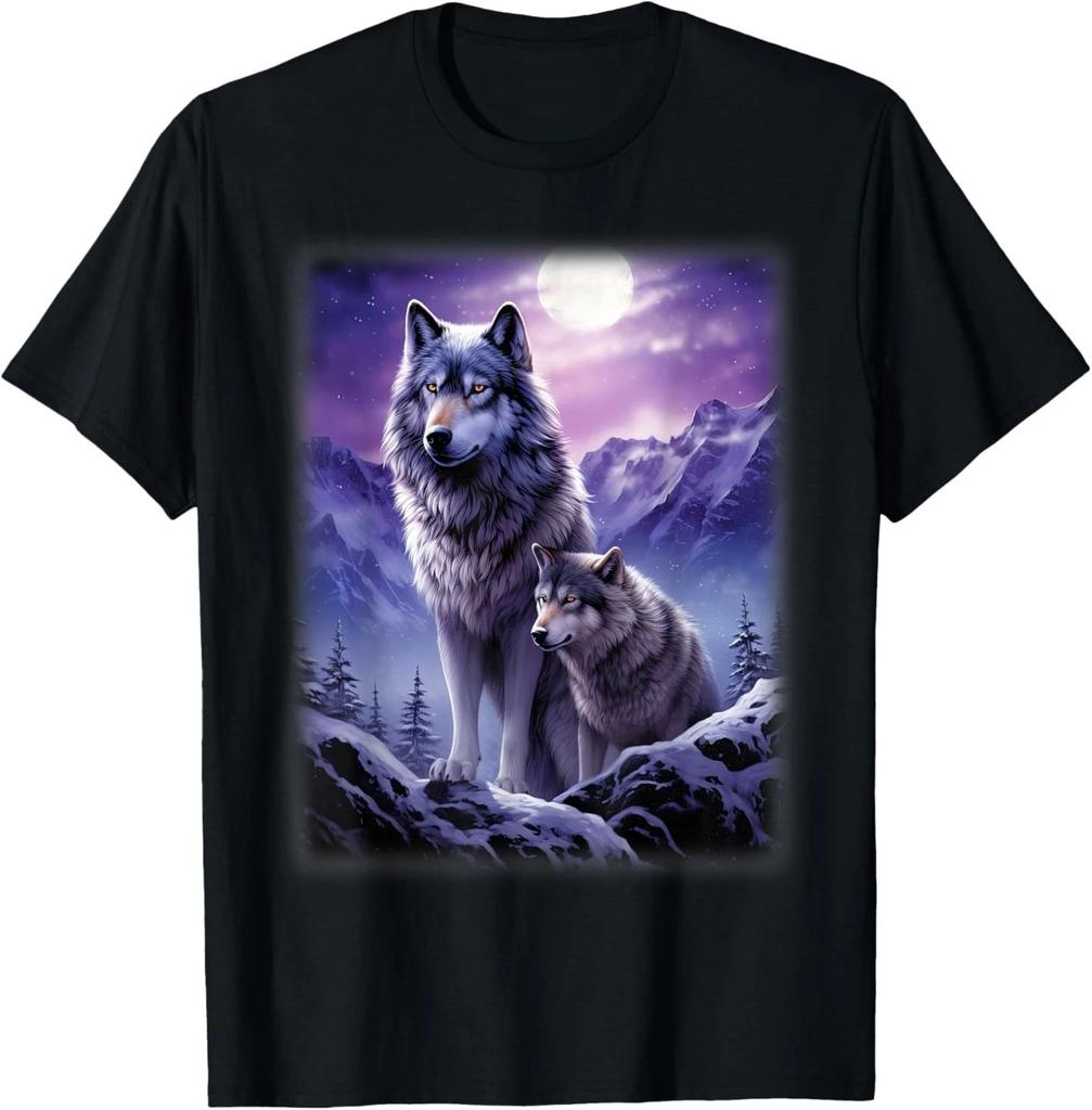 Wolves Standing On a Snowy Hill Forest Fantasy Nature T-Shirt