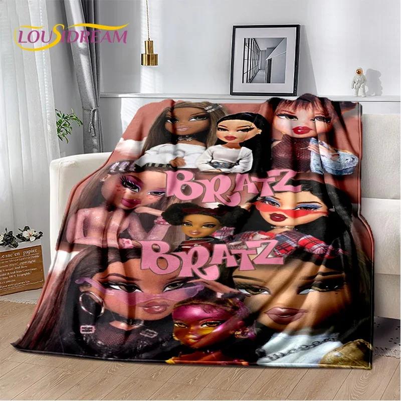 Cartoon Bratz doll Girls 3D Printed Soft Flannel Blanket for Beds Bedroom Sofa Picnic,Throw Blanket for Outdoor Leisure Nap Gift