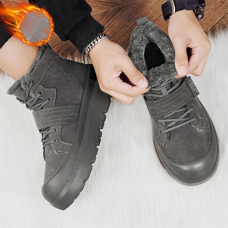 Мужские зимние теплые ботинки на шнуровке, ботинки из искусственной замши, короткие ботинки с нескользящей подкладкой из искусственного меха, спортивная обувь для походов и прогулок для мужчин