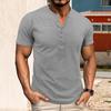 Men's Henry Collar T-shirt Short Sleeve Solid Color Buttoned Collar Tee Casual Pullover Tee Shirt for Sports Travel Office