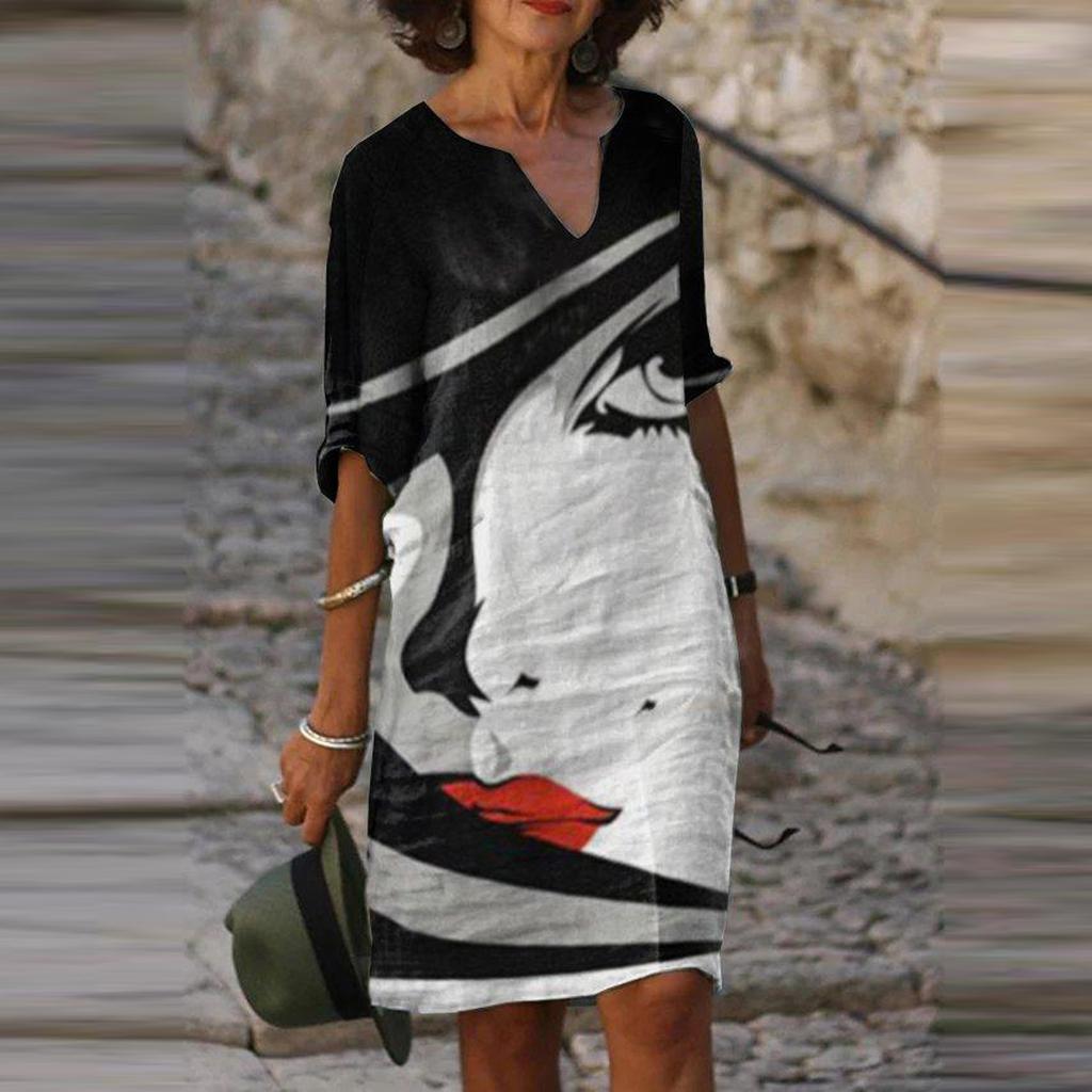 Женское летнее удобное повседневное платье с v-образным вырезом и коротким рукавом в стиле ретро