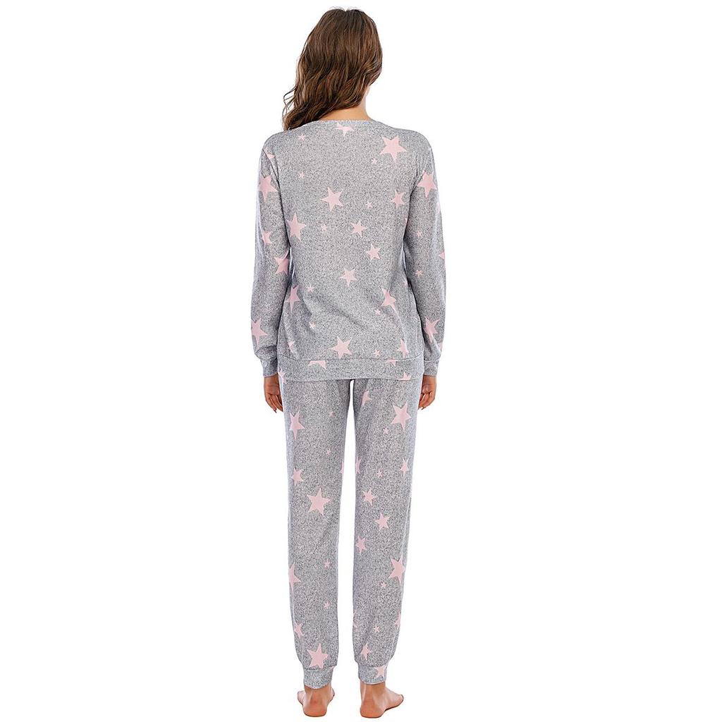 Женский рождественский пижамный комплект с оленями, топ с длинным рукавом и джоггеры с принтом звезд, домашний костюм-двойка, подходящая женская пижама, милая, уютная одежда для сна, повседневная одежда