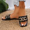 2025 Spring and Summer New Cool Slippers Metal Chain Square Head Flat Bottom Multi-color One-character Sandals Foreign Trade Large Size Shoes