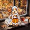 Halloween Ghost Suncatcher Colorful Dog/Cat Pattern Window Hanging Ornament with Pumpkin 2D Acrylic Suncatcher for Halloweens Decor Cat Lovers Gift