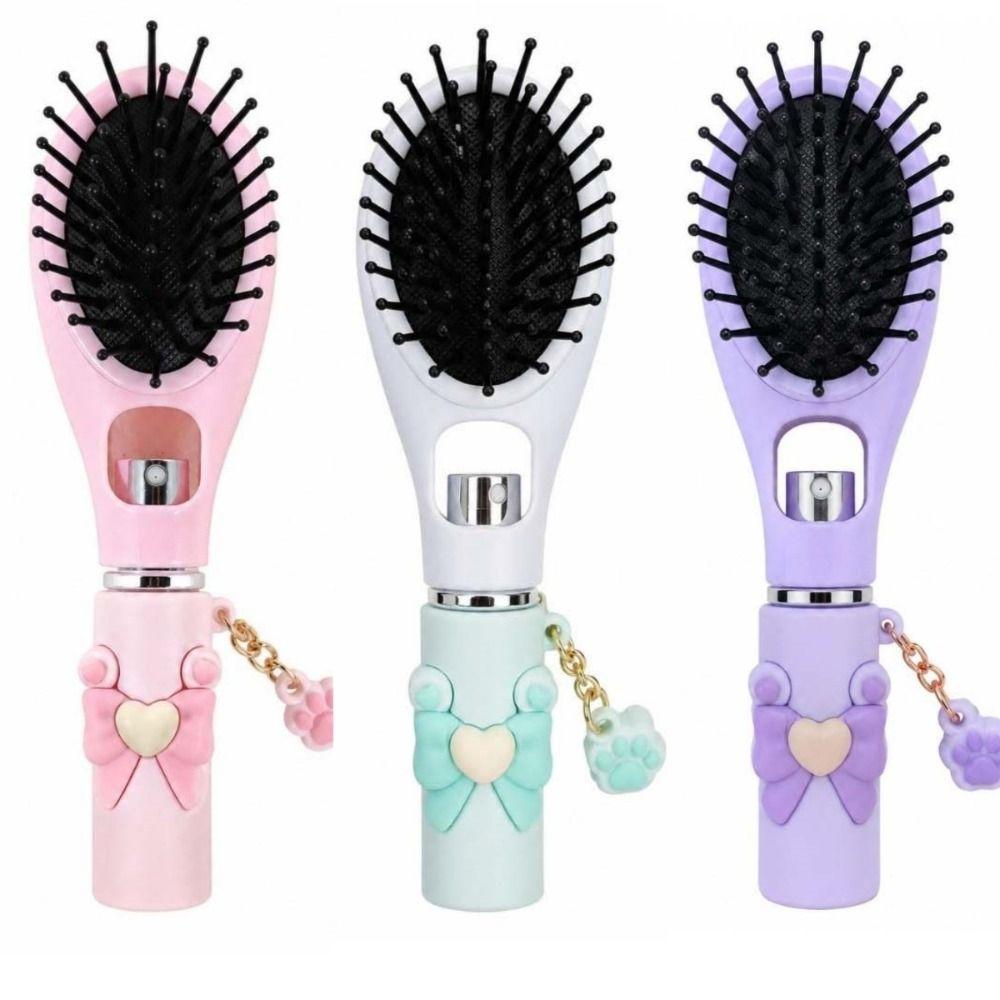 Hair Care Bowknot Spray Massage Comb Cat Paw Pendant 2-In-1 Misting Hair Brush Barber Shop Salon