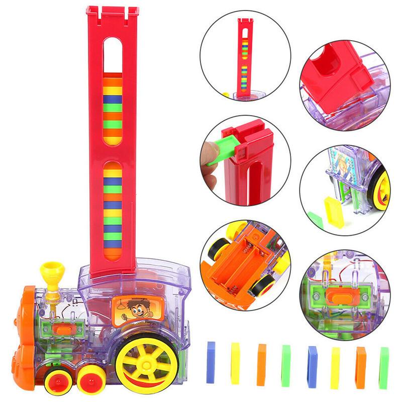 Electric Automatic Laying Domino Brick Train Building Blocks Rocket Toys For Children Colorful Domino Game Educational Toys Gift
