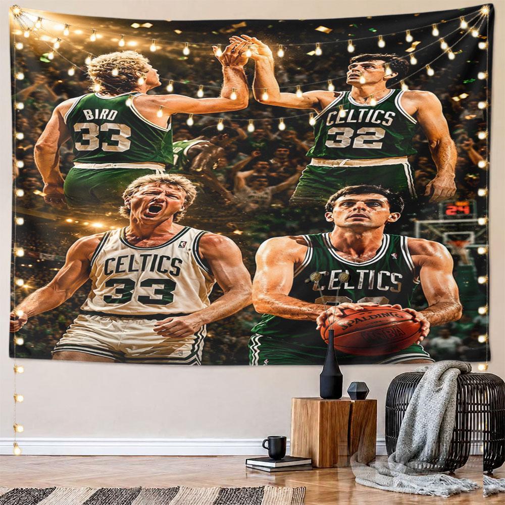 "Vintage Celtics Basketball Legends" Pattern Wall Hanging Tapestry Decorative Tapestry Home Decor for Bedroom and Living Room