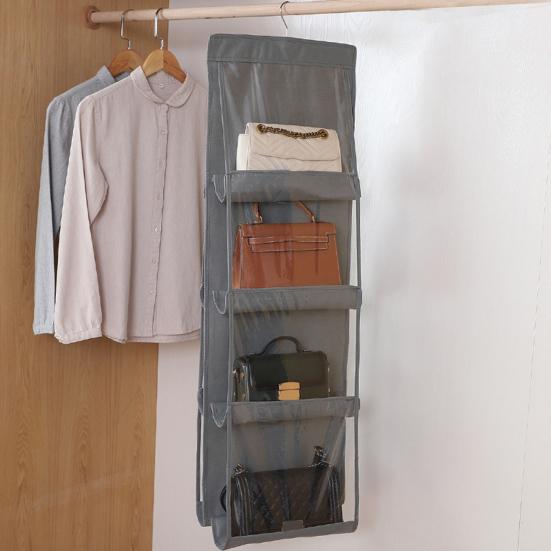 Bag Storage Bag Double-sided Transparent Visible 6/8 Pockets Great Load Bearing Handbag Purse Organizer Dust-Proof Wardrobe Closet Bag Hanging Holder