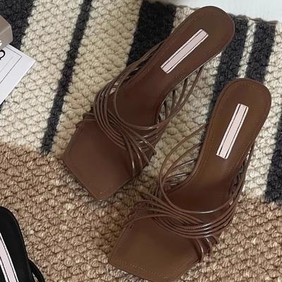 Золотистые классные тапочки женские нишевые премиум-туфли с перекрестными ремешками на высоком каблуке сказочный ветер снаружи красивые французские босоножки на высоком каблуке