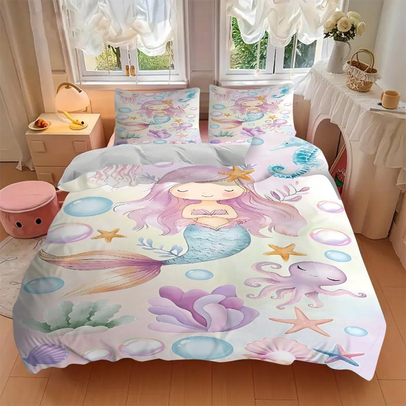 Mermaid Fantasy Underwater World Print 3Pcs Bedding Setduvet Cover With 2 Bedropillowcase Home Birthday Gift