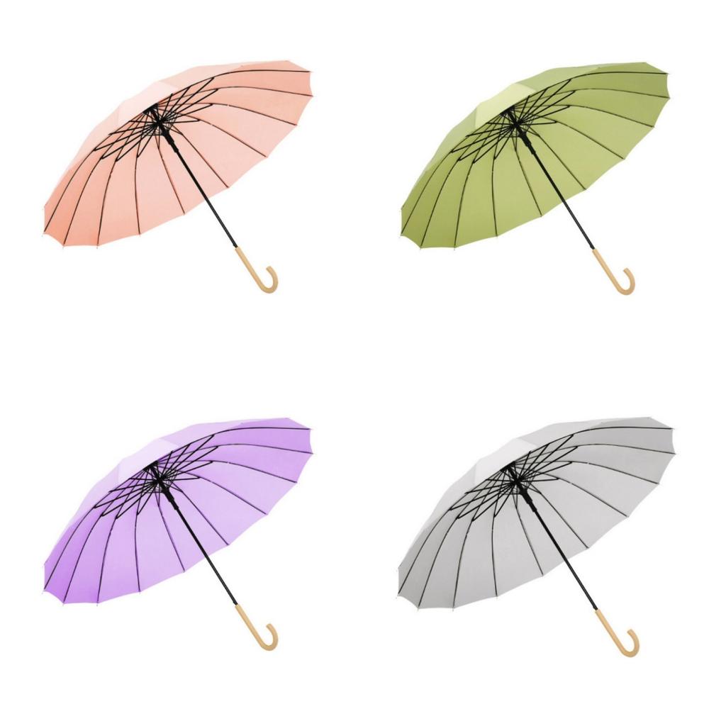 16 Bone Umbrella Japanese Small Fresh Wood Straight Handle Curved Hook Handle Straight Bar Umbrella 16 Bone Large Double Umbrell