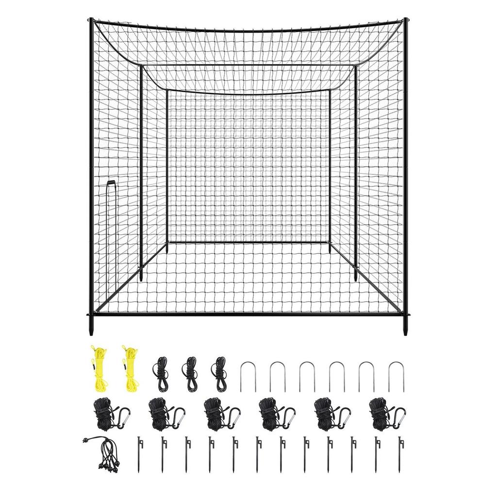 Baseball Batting Cage, 10668 x 3200 x 3100mm Freestanding Portable Batting Cage, Hitting Cages with 45-Ply Knotted HDPE & Long Positioning Ropes,