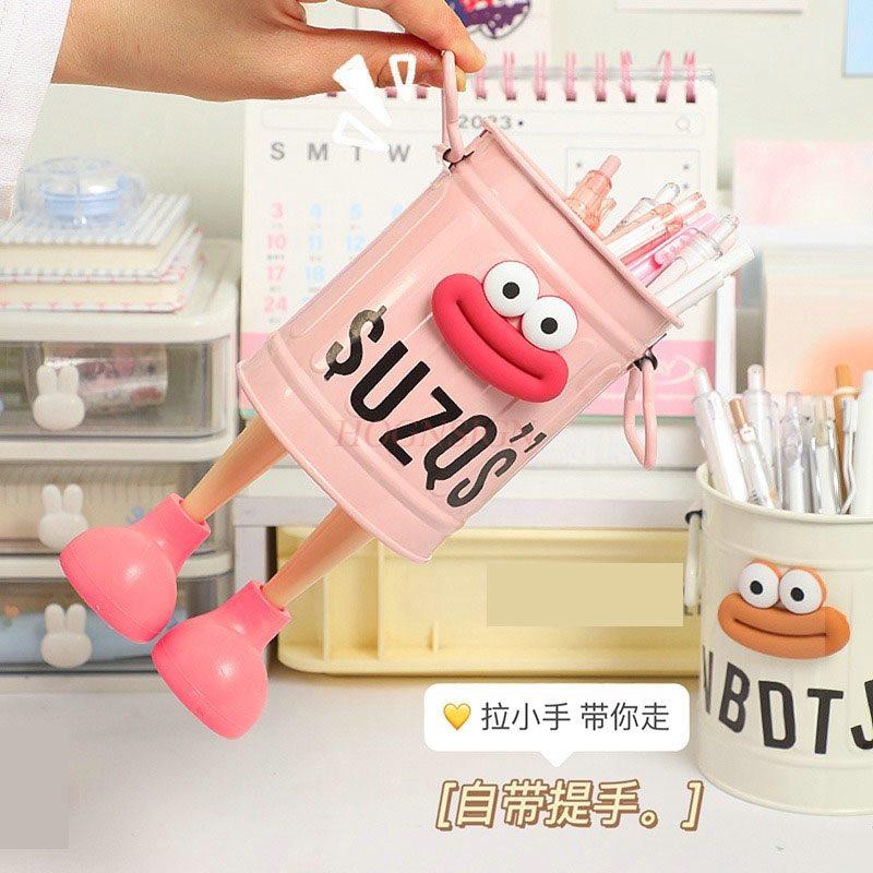 1set Cute metal pen holder, large capacity storage box, creative ornament for girls' office