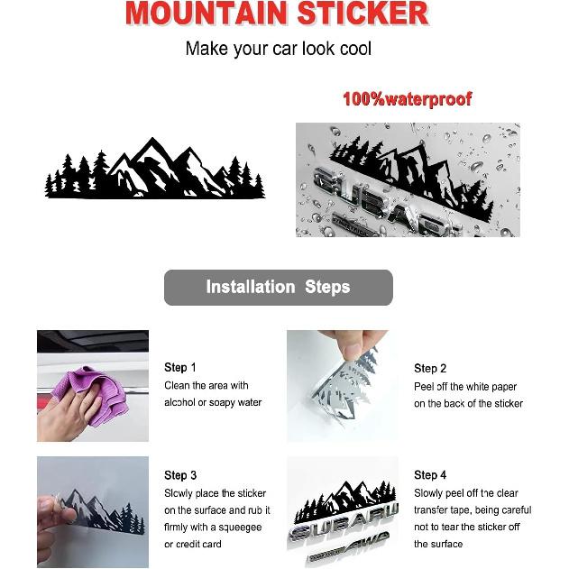 Mountain License Plate Frames- Plastic Black Car Tag Holder Bracket With Screws Caps, 2 Packs 2 Hole, White On Black, Mountain Vinyl Sticker Included