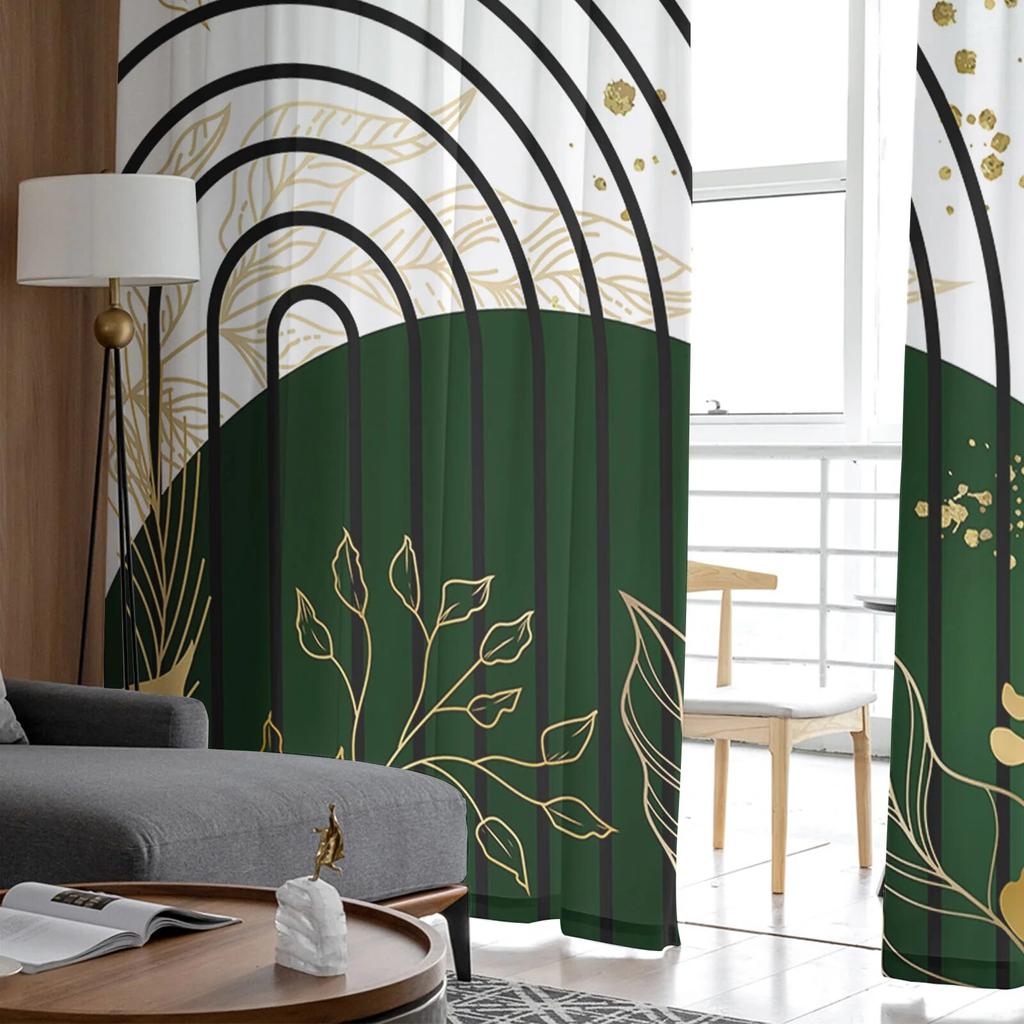 Тюлевые шторы в стиле бохо с абстрактными листьями и растениями для гостиной, прозрачные занавески для спальни, кухни, жалюзи, вуали, шторы