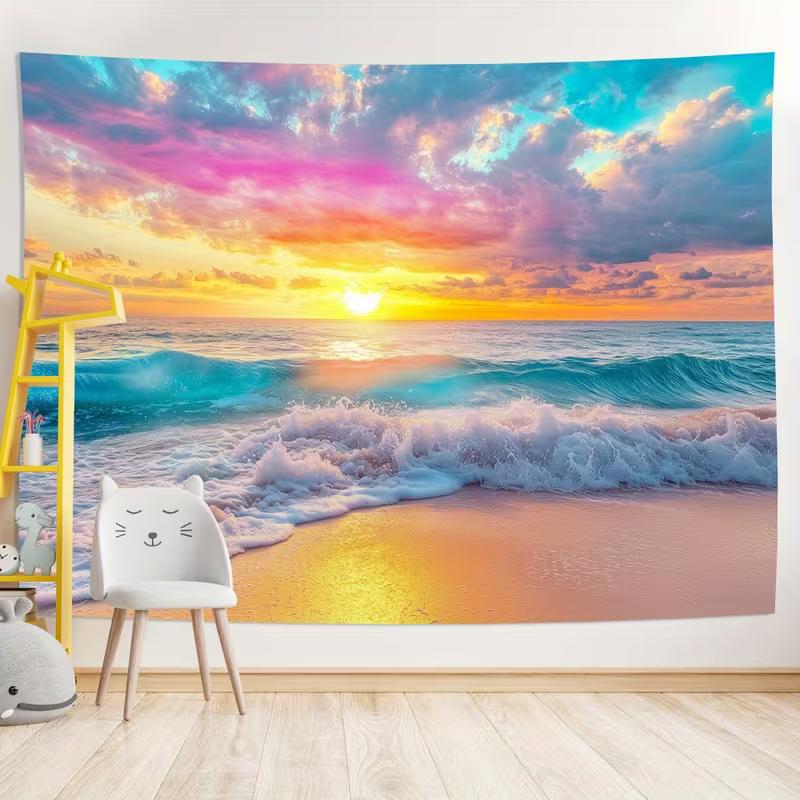 2D Pastel Sunset Beach Backdrop Ocean Photography Background