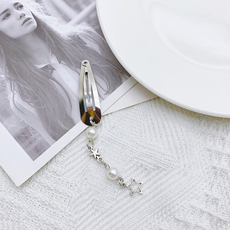 Star Pearl Hair Slides Y2k Style Bangs Hairclip Vintage Fringe Chain Hair Accessory Versatile Cherry Hairpin Jewelry