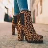 Women 'S Square High Heel Platform Shoes Xl  Velvet Leopard Print Ankle Boots Thick Heel Low Boots Winter Shoes Women