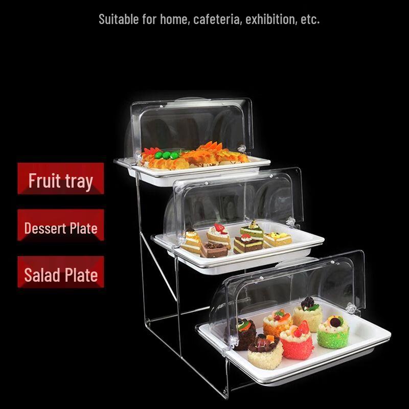 Трехъярусная меламиновая подставка для демонстрации еды на шведском столе с крышкой