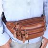 Leather Men's Fanny Pack Waist Bag for Men Large Capacity Men's Belt Bag 7 Zipper Pocket Outdoor